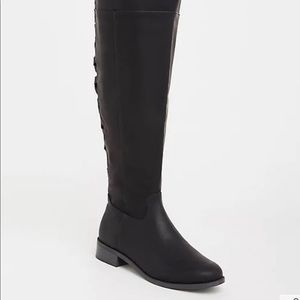 BLACK LATTICE FAUX LEATHER OVER THE KNEE BOOT (WIDE WIDTH & WIDE CALF)